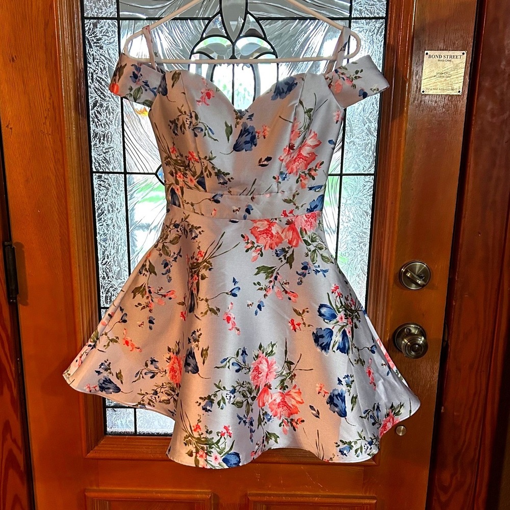 Windsor Floral Off the Shoulder Skater Dress Light Blue Pink Sweetheart Y2K Prom